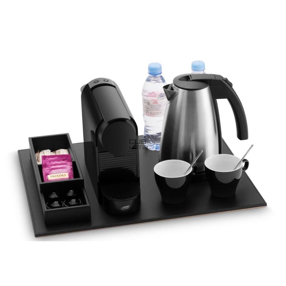 SWITCH Bandeja Principal Reversible Piel Sintética Negra y Beige para Cafetera 50 x 40cm